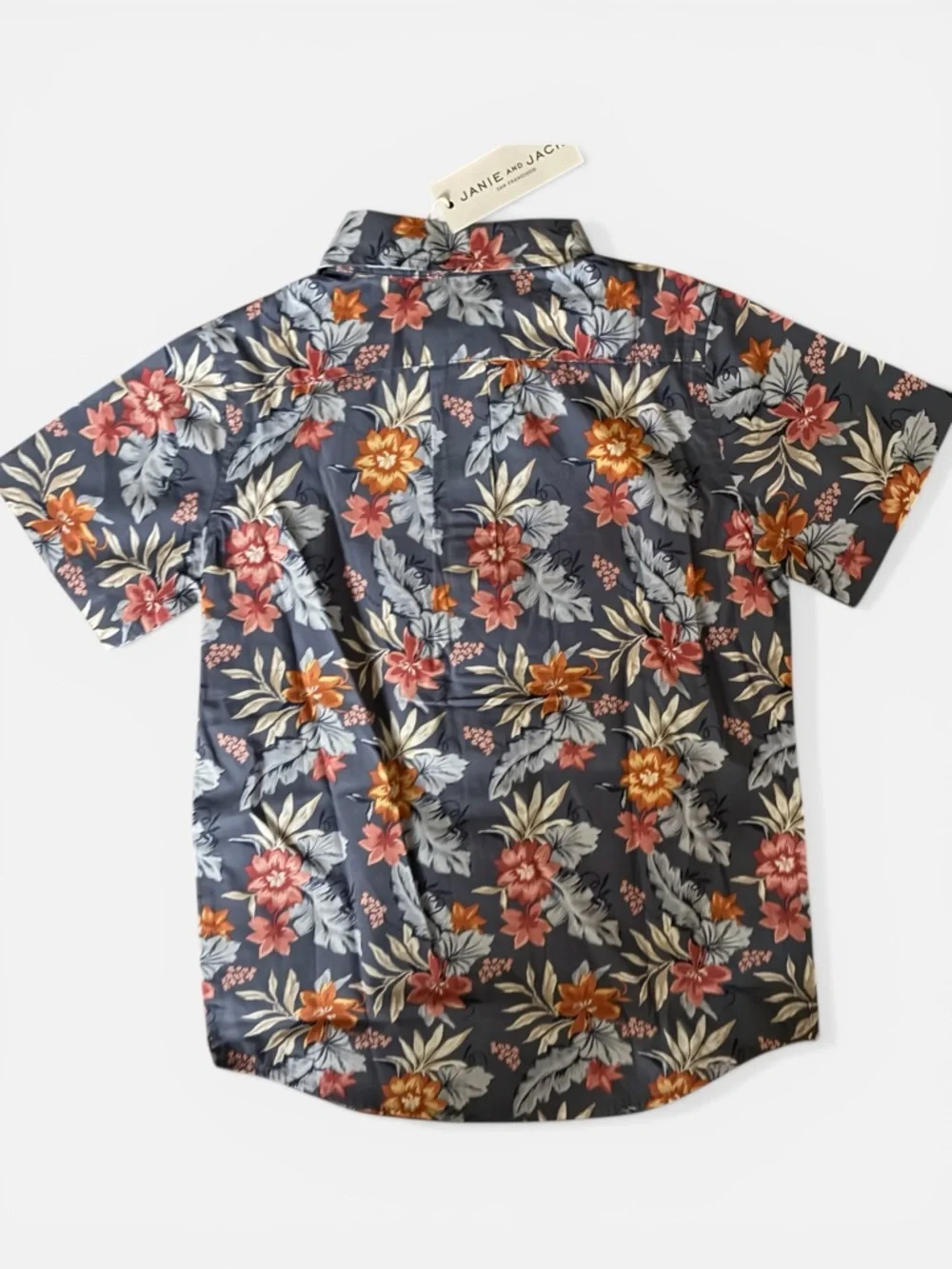 NWT- Janie and Jack Blue Floral Short-Sleeve Button-Down Shirt - Picture 3 of 4